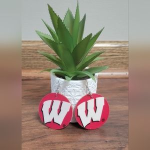 Wisconsin Badgers College Wood Circle Lightweight New Boutique Earrings